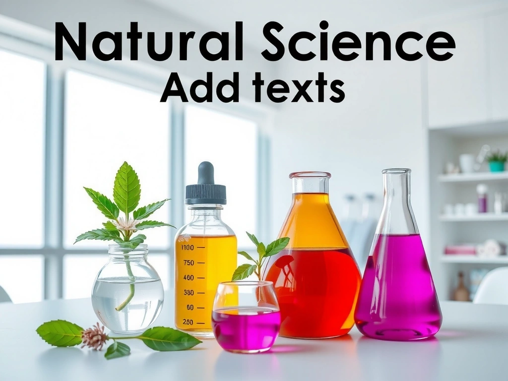 Botanical extracts and beakers in a lab setting, symbolizing natural science